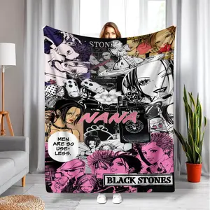 NANA Otaku Fan Blanket, Punk Rock Nana Manga Panel Tribute Throw Blanket, Lightweight Fleece for Anime Bedroom & Emo Aesthetic Decor, Ideal Anime Convention & Fan Holiday Present