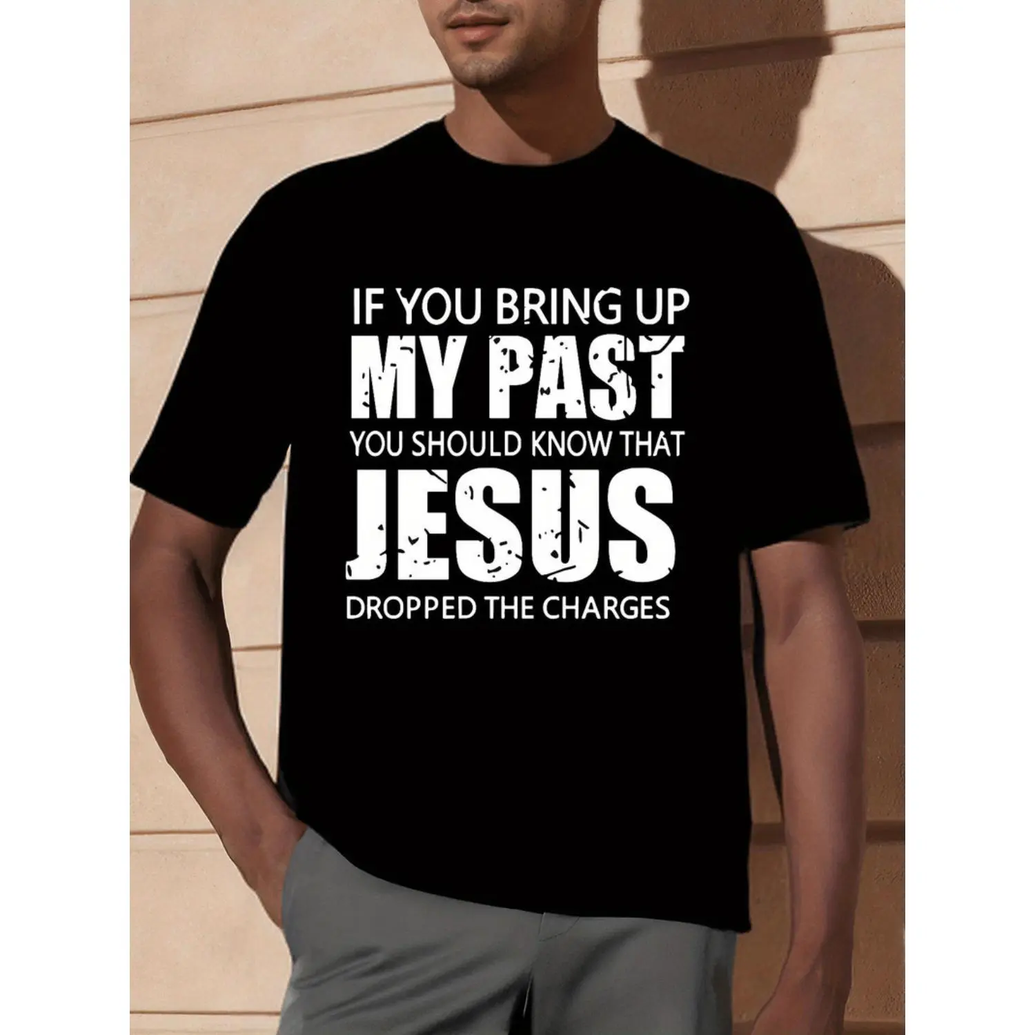 Jesus Dropped The Charges Funny Christian Graphic T-Shirt for Men - Relaxed Fit Casual Tee with Humorous Quote, All-Season Comfort for Church, Bible Study & Casual Attire