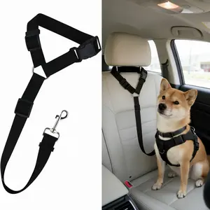 Dog Car Seat Belt, Adjustable Nylon Vehicle Restraint with Elastic Buffer for Small, Medium, and Large Dogs, Safe Travel Lead for Cars and Trucks (Black)