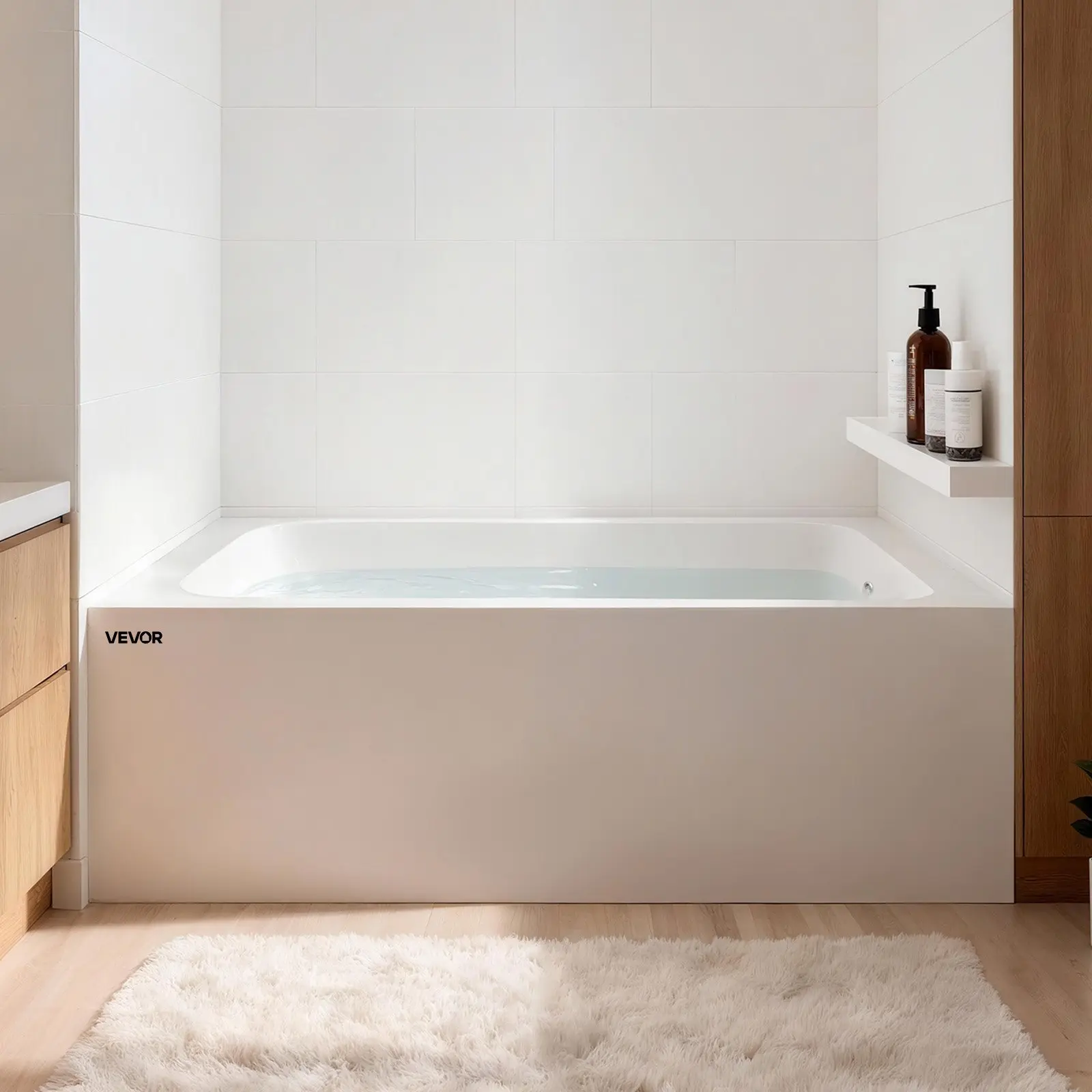 VEVOR Alcove Bathtub, 60x 30 Contemporary Alcove Acrylic Bathtub, Soaking Bath Tub with Right Hand Drain and Overflow Hole, Large Rectangular Deep Soak Tub for Bathroom with Integral Flange, White