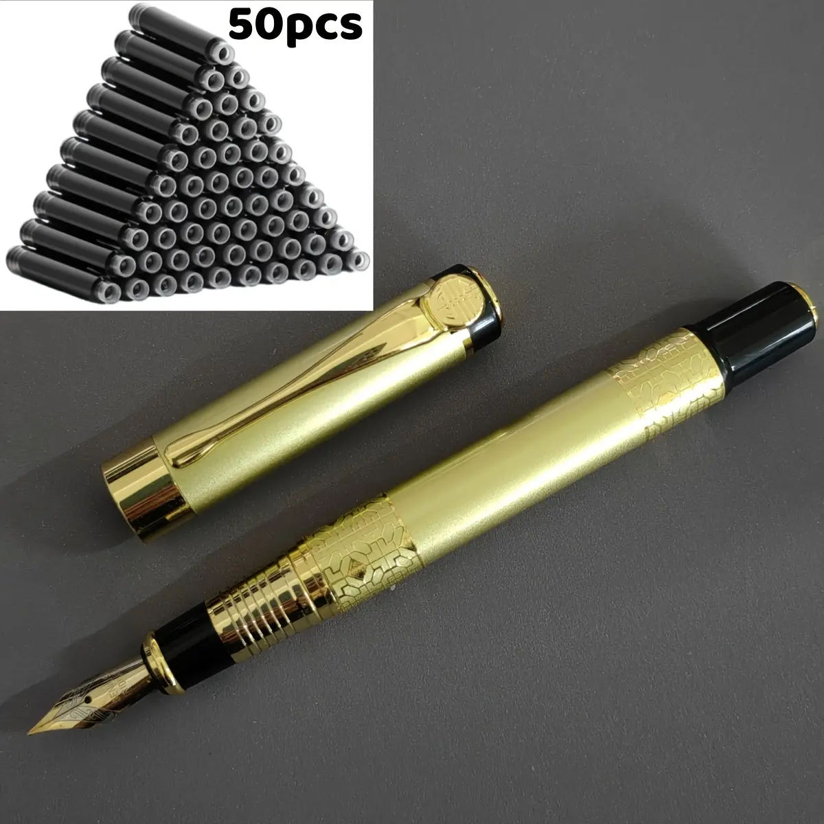 1 pc gold pen + 50 pcs black ink cartridges