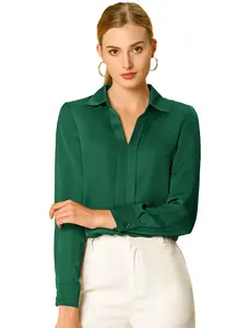 INSPIRE CHIC Office V Neck Blouse Long Sleeve Work Shirt