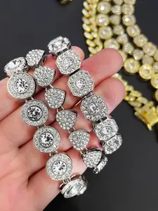 The four piece zircon sparkling cz bling bracelet tennis bracelet hip-hop luxurious and fashionable buckle lock bracelet Bracelets Stack is suitable for daily wear, vacation and dating occasions, and is also a surprising and exquisite small gift