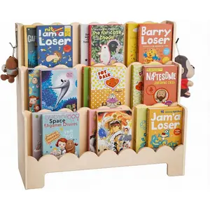 VEVOR 5 - Tier Montessori Bookshelf, Scalloped Kids Bookcase, Wooden Book Shelf with 2 Dual Hooks, Daycare Furniture Display Bookshelf for Bedroom, Living Room, Entryway, Nursury, Preschool