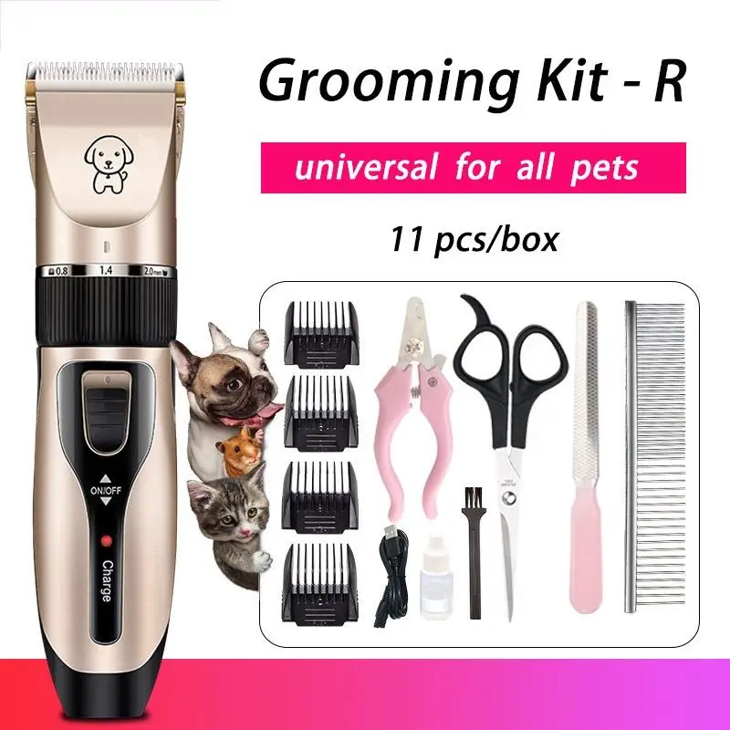 Dog Grooming Kit Clippers, Low Noise, Electric Quiet, Rechargeable, Cordless, Pet Hair Thick Coats Clippers Trimmers Set, Suitable for Dogs, Cats, and