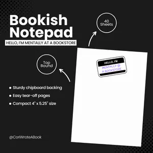 Hello, I'm Mentally @ A Bookstore Notepad - 40 Sheets, 4" x 5.25" Size, Sturdy Chipboard Backing, Top Binding, Perfect for Book Lovers & Writers