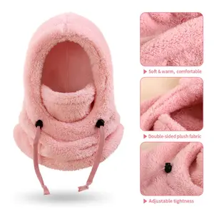 Double-Sided Thick Plush Balaclava, Unisex Full Face Cover with Adjustable Size & Tightening Drawstring, Windproof Warmth Neck Gaiter, Motorcycle Protective Gear for Skiing, Hiking, Outdoor Snow Activities