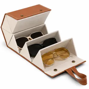 1Pc foldable glasses storage box with 5 slots - imitation leather, Portable sunglasses organizer, suitable for multiple pairs of glasses and accessories, compact design for easy access, brown, glasses case, accessories storage