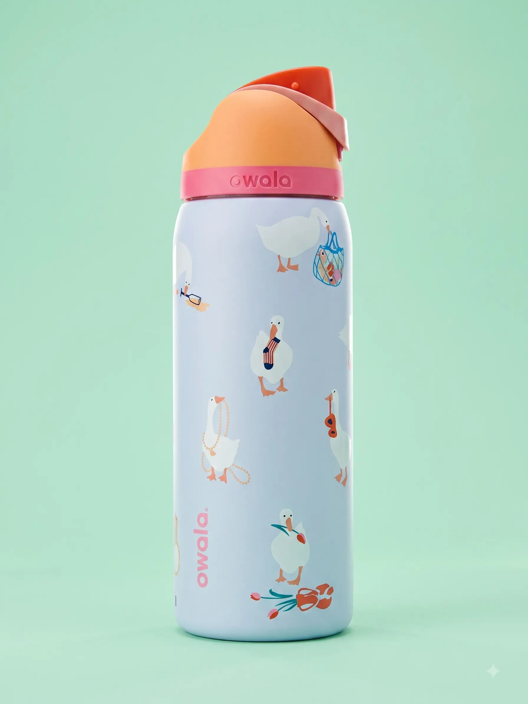 [New 2026] Cute Goose Pattern 32oz Insulated Water Bottle with Straw Lid and Handle