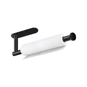 Paper Towel Holder, Self Adhesive or Drilling Paper Towel Holder Under Cabinet, Stainless Steel Black Paper Towel Holders Wall Mount for Kitchen, Bathroom, Sink, Pantry, Fridge