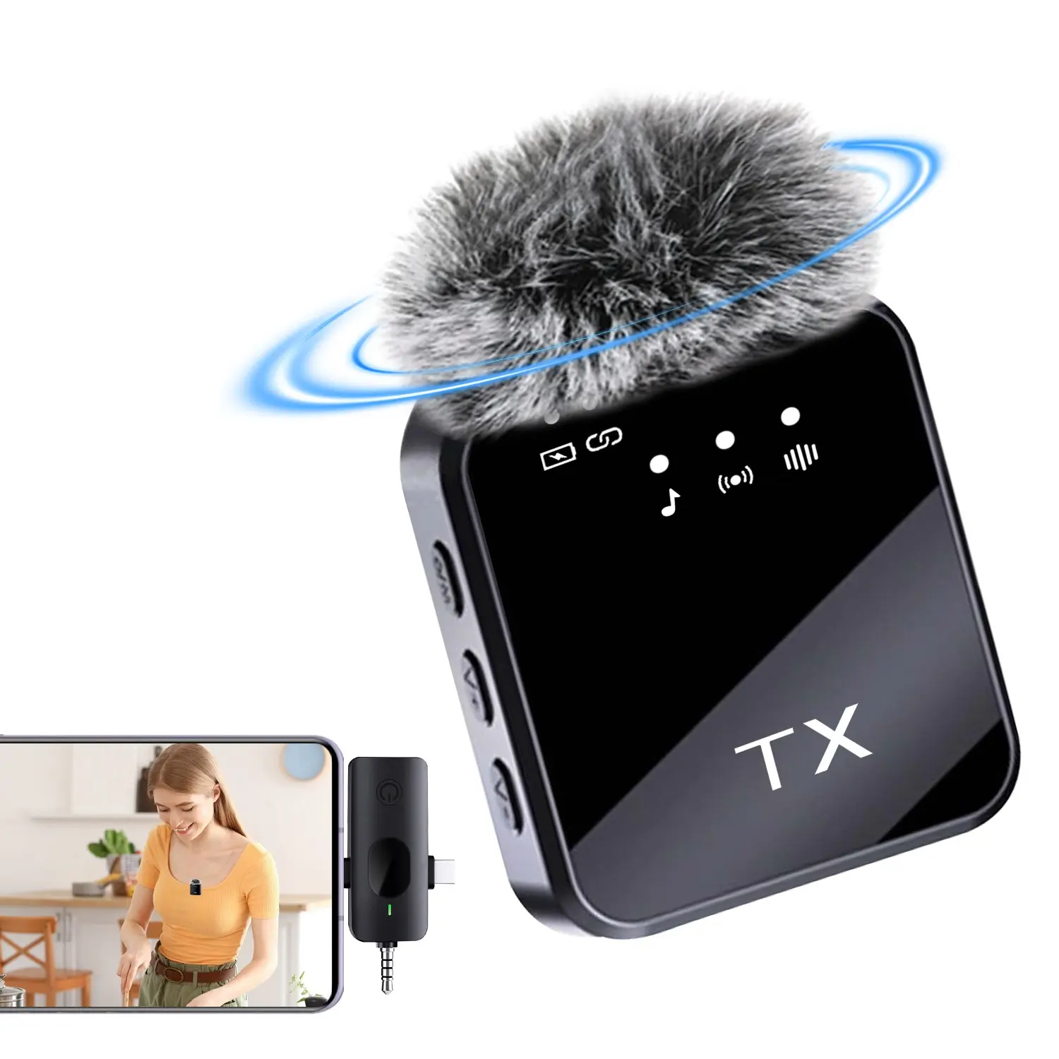 Wireless Lavalier Microphone for Phone iPad TypeC Lapel Mics Plug-Play 2.4G Ultra-Low Delay Noise Reduction Chip Working Time Live Streaming Mic for Video Recording Interview Podcast Vlog Live Streaming Equipment
