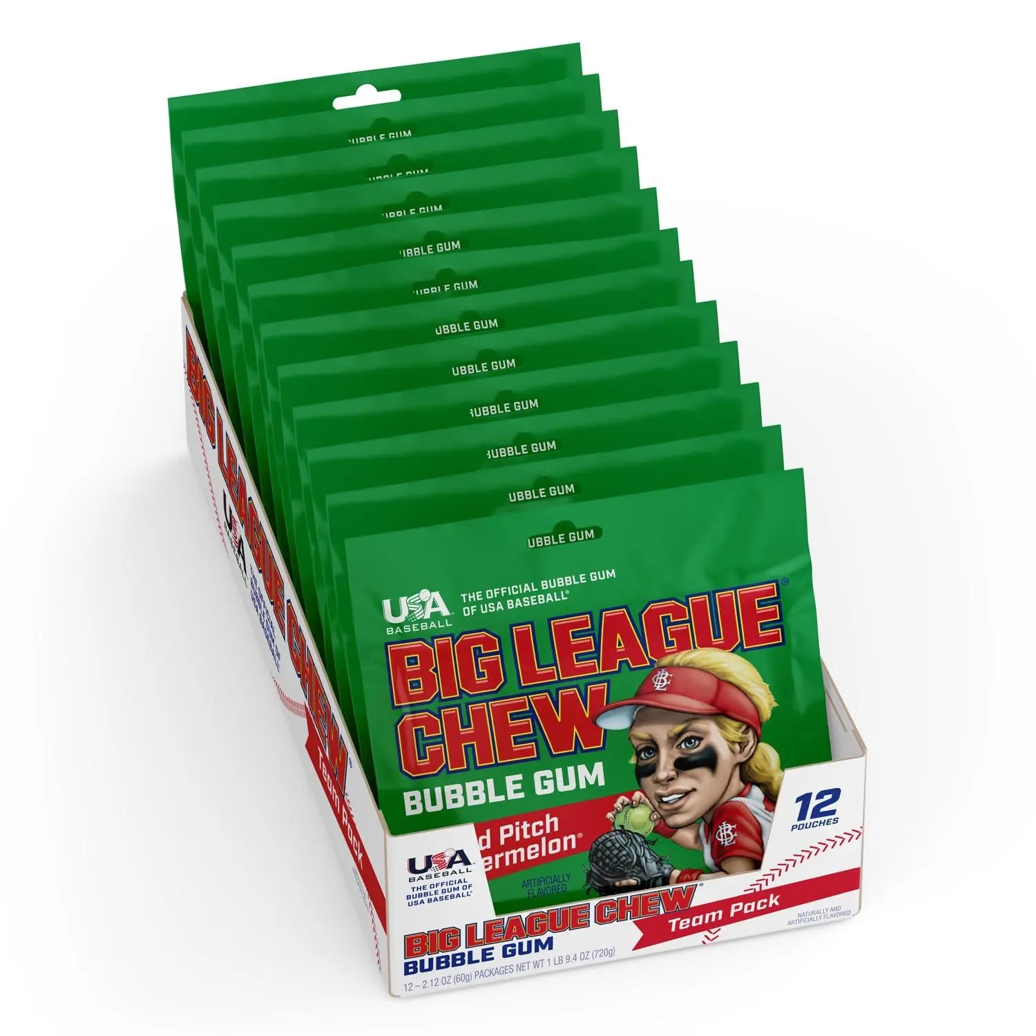 Big League Chew Bubble Gum Watermelon 2.12 Oz 12 ct
