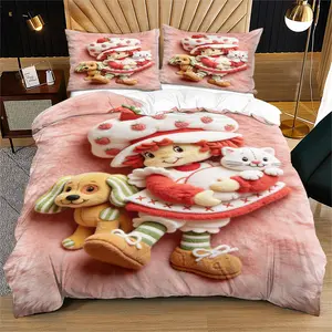 Strawberry Shortcake Pattern Duvet Cover Set, Perfect Gift Includes 1 Bedding Sheet and 1 or 2 Pillowcases, No Filler Included, Decorative Duvet Cover