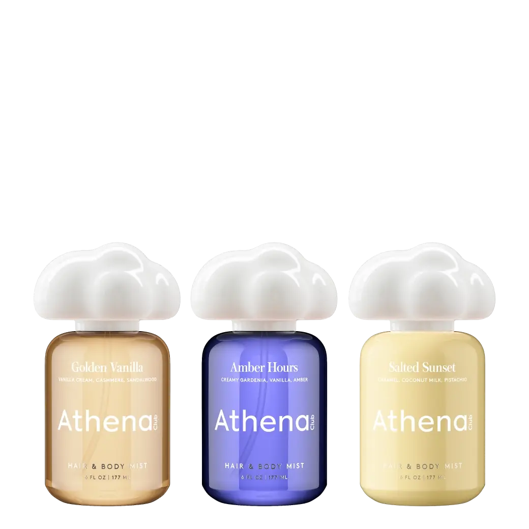 Gourmand Hair & Body Mist Trio | New Fragrance from Athena Club | 3 Scents to Layer | Viral Golden Vanilla, Delicious Amber Hours, Springy Salted Sunset