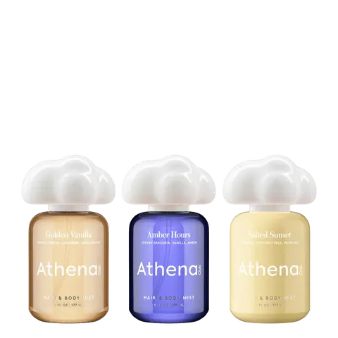Gourmand Hair & Body Mist Trio | New Fragrance from Athena Club | 3 Scents to Layer | Viral Golden Vanilla, Delicious Amber Hours, Springy Salted Sunset