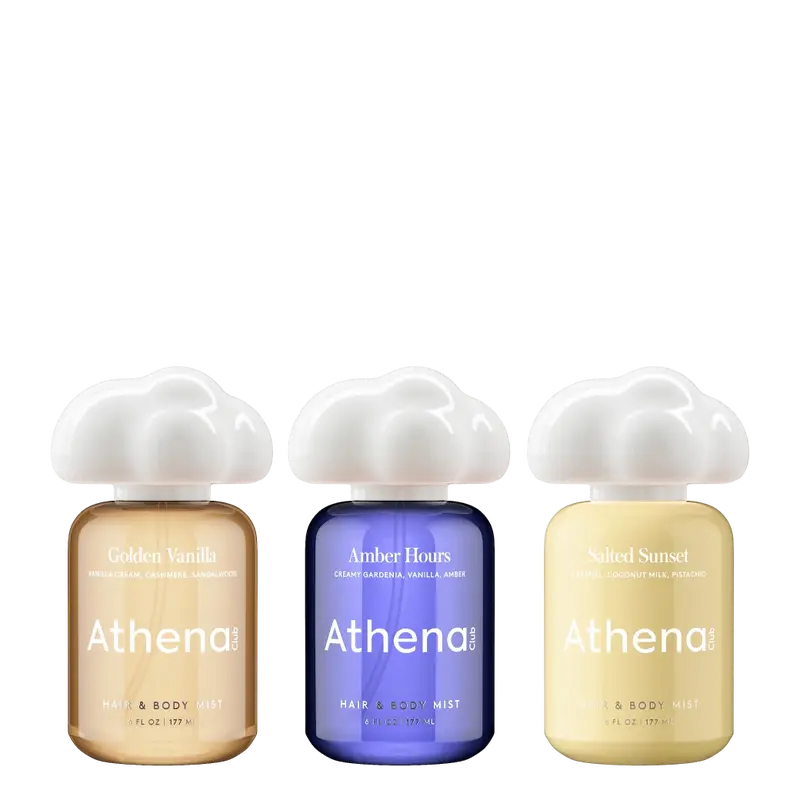 Gourmand Hair & Body Mist Trio | New Fragrance from Athena Club | 3 Scents to Layer | Viral Golden Vanilla, Delicious Amber Hours, Springy Salted Sunset