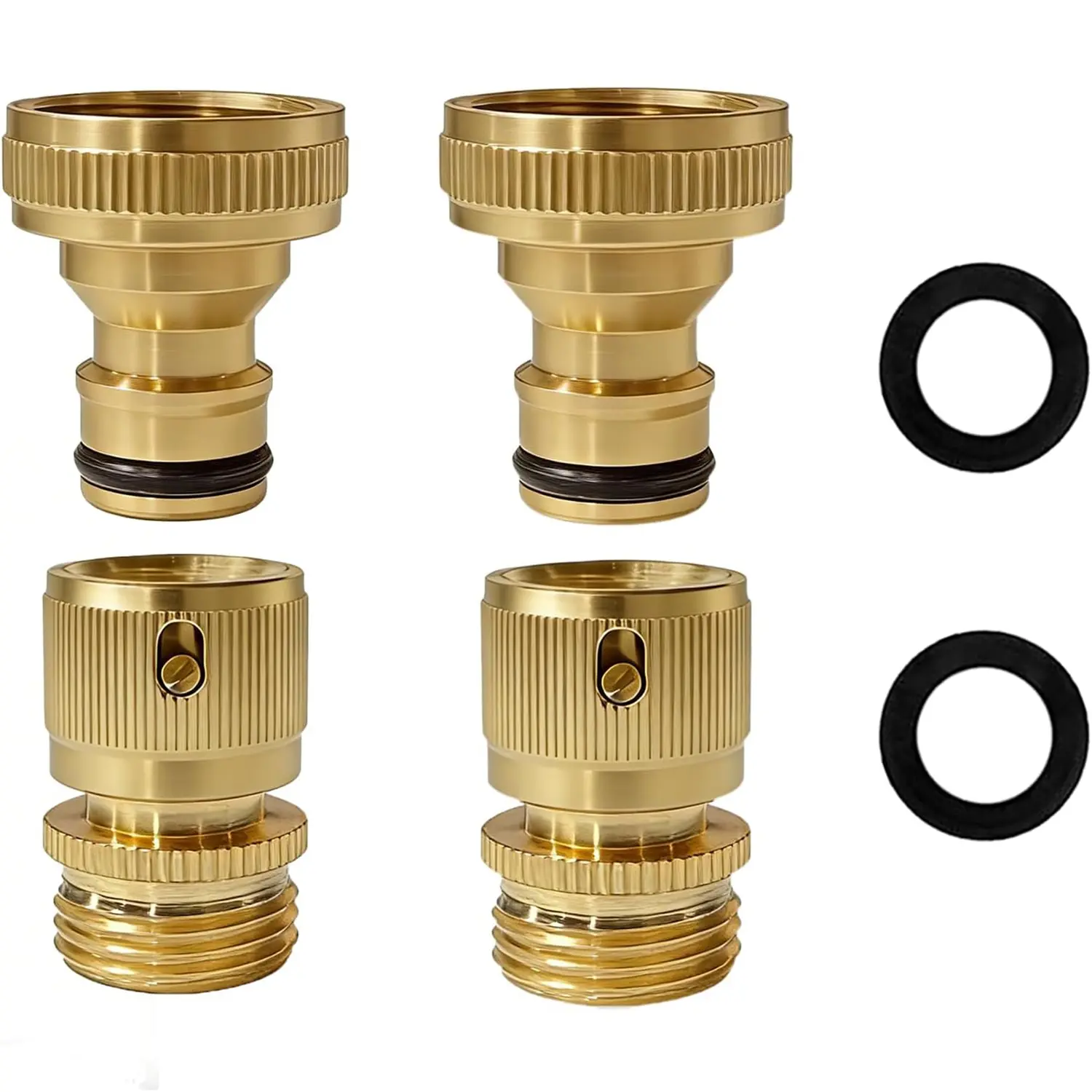 Garden Hose Quick Connect Fitting, 3/4 Inch GHT Solid Brass Quick Release Hose Connector, Leak-Proof Hose Quick Connect Fittings up to 200 PSI, Heavy Duty Male & Female Set