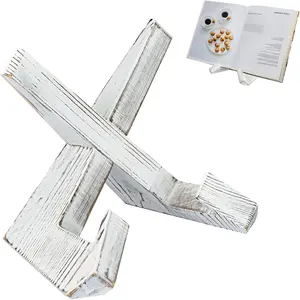 Design Cookbook Stand - Beautiful  Texture,  Structure - Wooden Recipe Book Holder- Multifunctional Display Stand, Kitchen Counter Decor - White