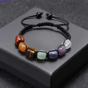 7 Chakra Natural Stone Bracelet for Women & Men, Healing Crystal Beaded Bracelet with Amethyst, Adjustable Cord Energy Bracelet for Yoga, Meditation, Reiki & Spiritual Gifts