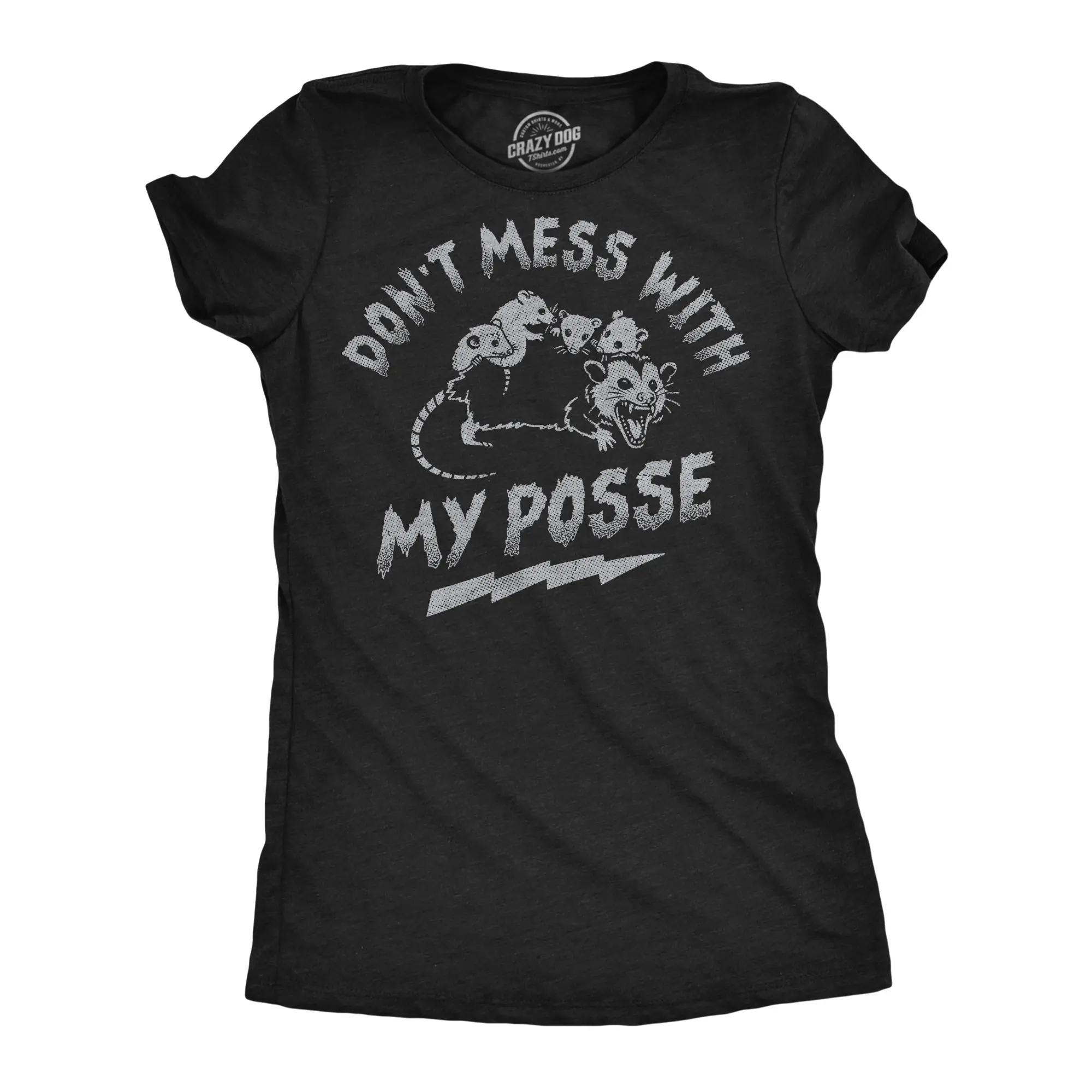 Womens Funny T Shirts Dont Mess With My Posse Sarcastic Possum Graphic Novelty Tee for Ladies Funny Womens T Shirts Cute Vintage Fashion Casual Ladies T-Shirt Gift Sarcastic Tops for Women Funny Animal Top Black -