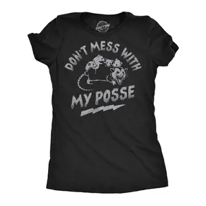 Womens Funny T Shirts Dont Mess With My Posse Sarcastic Possum Graphic Novelty Tee for Ladies Funny Womens T Shirts Cute Vintage Fashion Casual Ladies T-Shirt Gift Sarcastic Tops for Women Funny Animal Top Black -