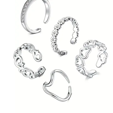 Punk Style Stainless Steel Toe Ring (5counts/set), Adjustable Open Toe Ring, Fashionable Rhinestone Decorated Toe Ring for Women & Men, Non Tarnish Jewelry, Maximalist Jewelry, Body Jewelry, Body Jewellery