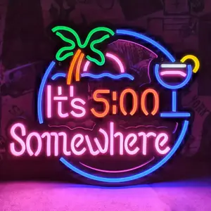 Serbasic It's 5:00 Somewhere Neon Sign Acrylic Wall Hanging USB Powered Dimmable with ON/OFF Switch for Wall Decor Living Room Hotel Bar Club Beach Cafe Wedding Birthday Party Gifts