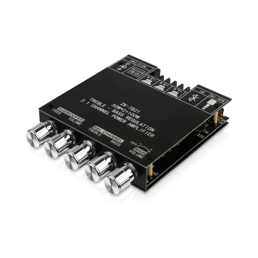 ZK-TB21 Bluetooth 5.0 Wireless Amplifier Board - 2.1CH 100W+50W+50W (200W Total) Power Amp with Bass Treble Control, AUX Input, Stable Connection, Noise Reduction, Protection for DIY Home Speakers