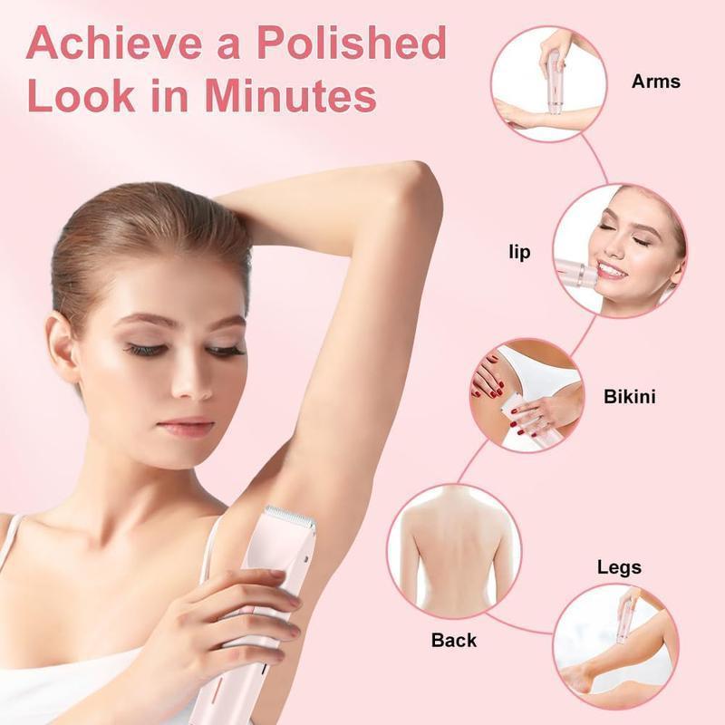 TANLOOK Bikini Trimmer for Women, 2-in-1 Electric Razors for Women with Dual Head, Waterproof Painless Bikini Trimmer & Pubic Hair Trimmer for Women, Electric Shaver for Private Area & Body Hair