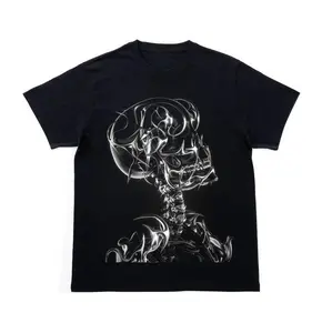 Chrome Liquid Skull T-Shirt, Y2K Grunge Cyber Gothic Graphic Shirt, Vintage Aesthetic Streetwear Tee, Crew Neck, Short Sleeve, Cotton, Gift for Aesthetic Him Her, Men And Womenswear Top