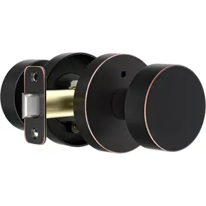Oil Rubbed Bronze Door Knobs Interior Privacy Door Knob with Push Button Lock, Vintage Style Round Door Handles for Bathroom Bedroom, Antique Bronze Finish