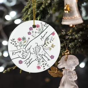 Personalized Ceramic Mommy Ornament,  You Hold Hands Also Our Hearts Gift, Custom 3D Style Mother Son Daughter Keepsake