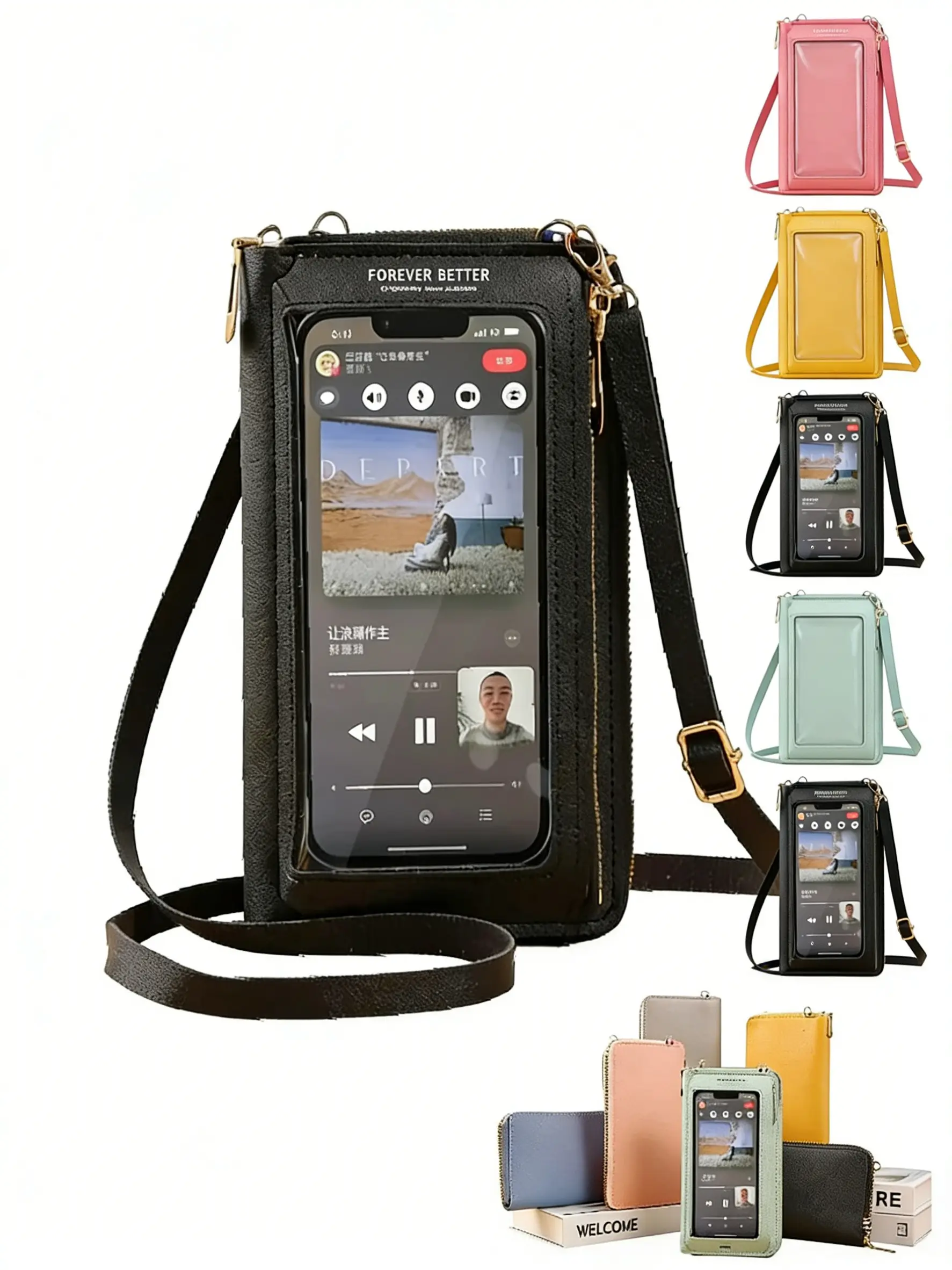 Women Crossbody Bags Touch Screen Cell Phone Purse Casual Crossbody Fashion Shoulder Bag Mobile Mini Wallet Anti Theft Multi Function Cell Phone Bags Pocket Card Holder Handbag for Female Phone Sling Bag Fashionable Crossbody Bag Multi Functional Bag