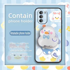 Anti-knock Back Cover Phone Case For MOTO G51 5G quicksand Waterproof Kickstand Glitter Cartoon Skin feel silicone cute Rotatable stand TPU protective Dirt-resistant Simplicity