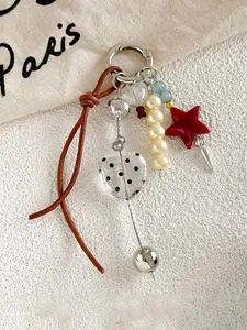 Vintage Star Bag Charm Accessory, Bohemian Handmade Beaded Ocean Style, Unique Polka Dot Heart Keychain Pendant