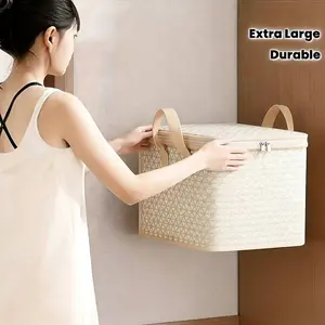 Extra Large Fabric Storage Box with Zipper Closure, Reinforced Square Organizer, Dustproof Moisture Proof, Ideal for Bedroom Closet Under Bed