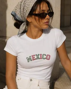 Mexico Print Baby Tee, Mexico Baby Tee, Y2K Latina Aesthetic Shirt, Cancun Vacation Outfit, Mexican Flag Top, Gift for Her