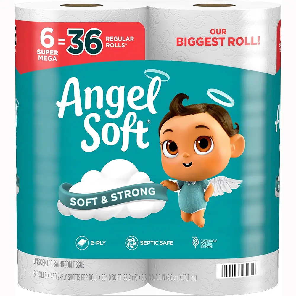 Angel Soft Toilet Paper, 24 Super Mega Rolls = 144 Regular Rolls, Soft and Strong Toilet Tissue
