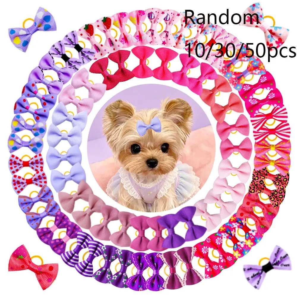 10/30/50pcs Cute Puppy Dog Bowknot Hair Bows, Yorkie Doggie Bows with Rubber Band, Pet Grooming Accessories for Small Dogs