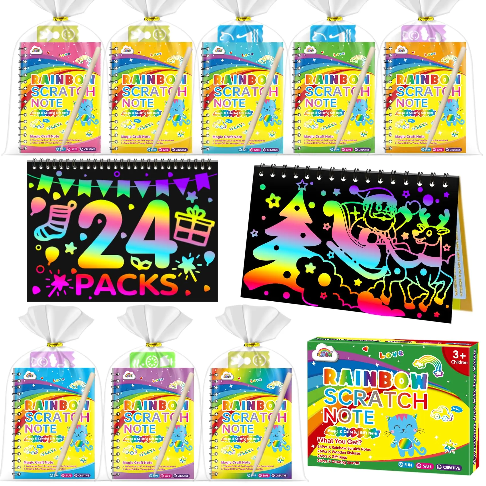 Zmlm Rainbow Scratch Party Favors Kids: Birthday Gifts Toy Bulk Scratch Art Notebook 4/16/24/36/48 Pack Scratch Paper Birthday Party Favor Girls Boys Art Craft Kit Scratch Pads Classroom Prizes Art Markers