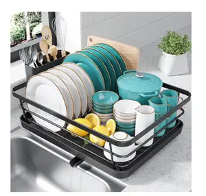 Compact Black Dish Drying Rack with Deep Drip Tray Space-Saving Kitchen Counter Organizer for Plates Bowls & Utensils Sleek Design Easy to Use
