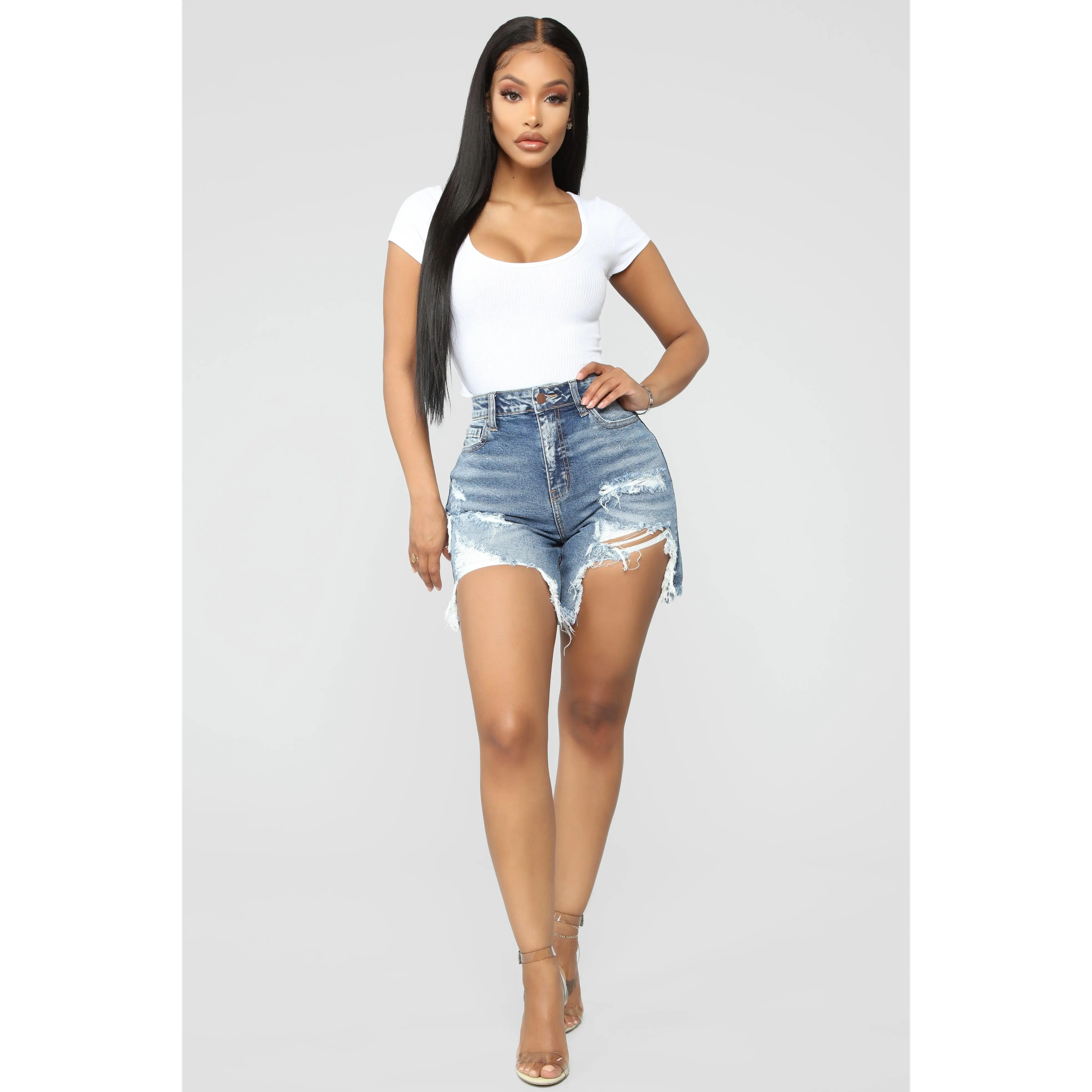 Envy Me Distressed Bermuda Shorts - Medium Blue Wash