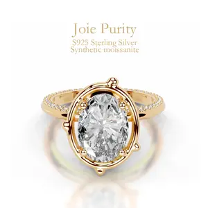 2CT Oval Cut Moissanite Women's Fashion Wedding Ring, S925 Silver, Hypoallergenic & Tarnish-Free Luxury Jewelry with Premium Gift Box, Perfect Gift for Her Engagement Ring Statement Rings