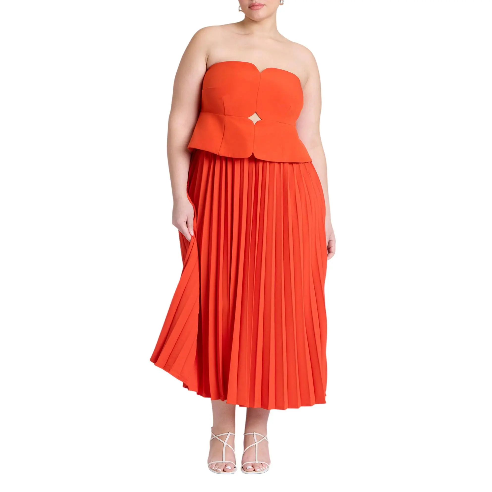 ELOQUII Women's Plus Size Strapless Pleated Midi Dress