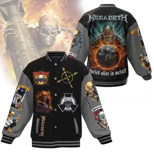 Megadeth Metal Baseball Jacket AOP – Heavy Metal Band Varsity Jacket Unisex Rock Streetwear