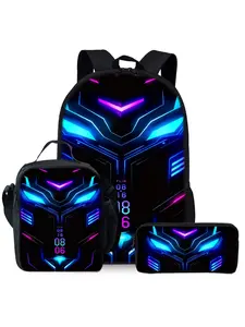 Mechanical Robot King Kong Print Backpack Three-piece Set Lunch Bag Pencil Case Backpack Backpack Bags