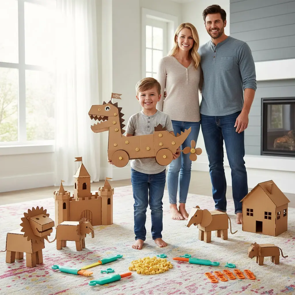 Kids Cardboard DIY Building Kit | Turn Boxes Into Dinosaurs, Cars & Castles | Open-Ended STEM Construction Toy | Screen-Free Activity for Kids Ages 3+