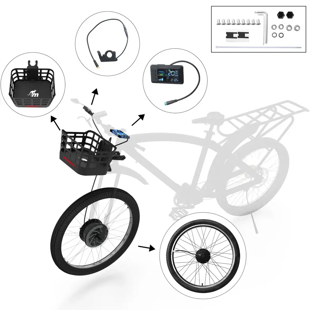 Monorim BPK350 E-Bike Kit, 380W Motor, with Basket, Pedal Assist, for Standard Bicycle