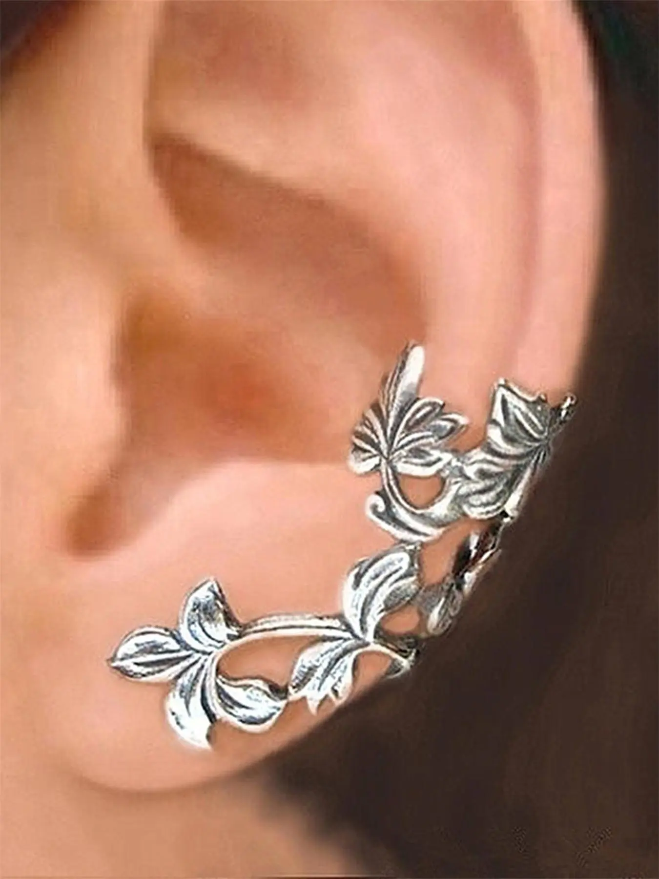 Women's Boho Style Leaf Design Ear Wrap, 1 Pair Trendy Vintage Ear Cuff without Piercing, Chic Gorgeous Jewelry As Gift for Girlfriend for Party Decor Earring Earcuff