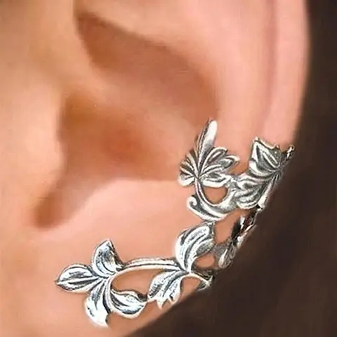 Women's Boho Style Leaf Design Ear Wrap, 1 Pair Trendy Vintage Ear Cuff without Piercing, Ear Cuffs Non Piercing, Chic Gorgeous Jewelry As Gift for Girlfriend for Party Decor Earring Earcuff